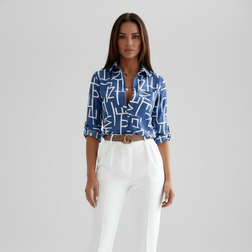 Chemise imprimée décontractée à col classique et manches retroussées