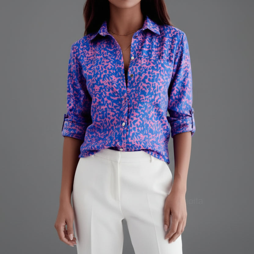Chemise imprimée décontractée à col classique et manches retroussées