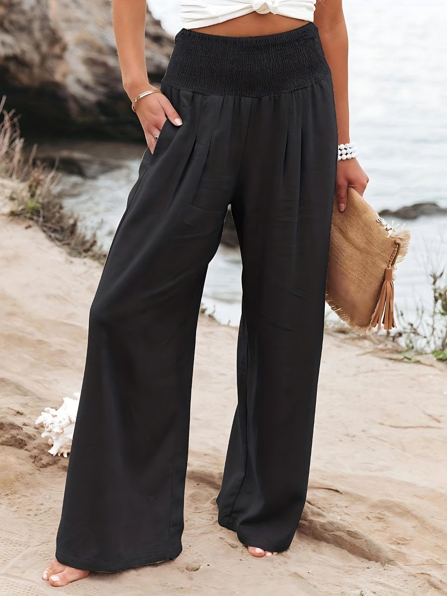 Entspannte Leinenhose mit weitem Bein und gerafftem Bund