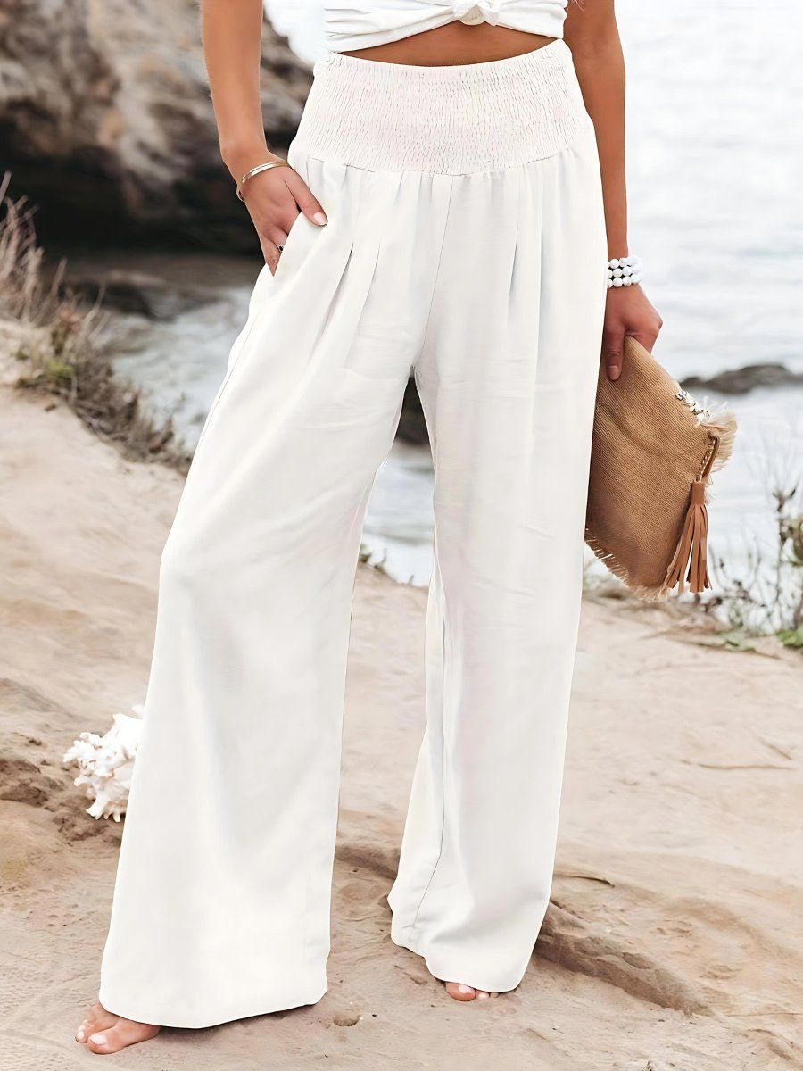 Entspannte Leinenhose mit weitem Bein und gerafftem Bund