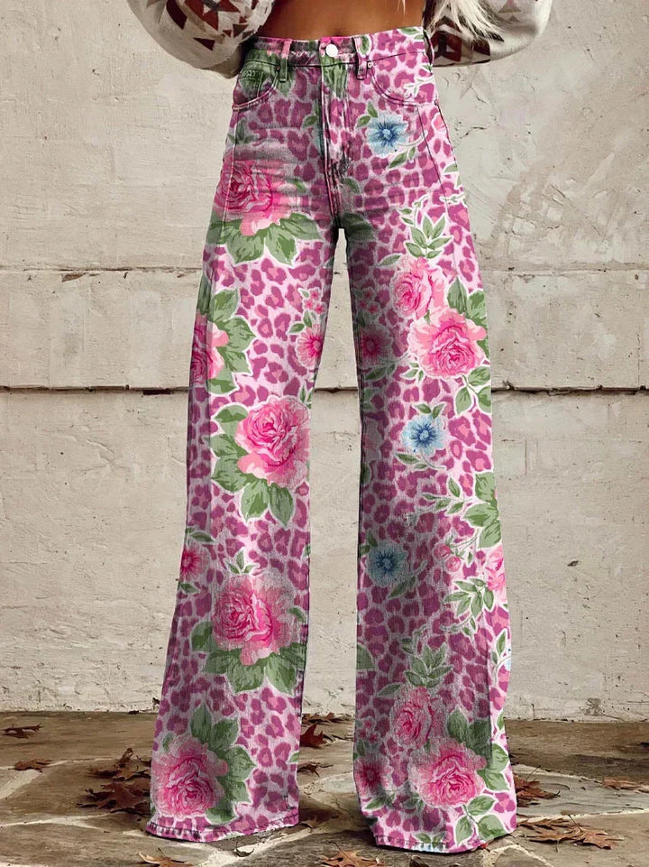 Retro Bedruckte Hose mit Hoher Taille und Vollem Schlag