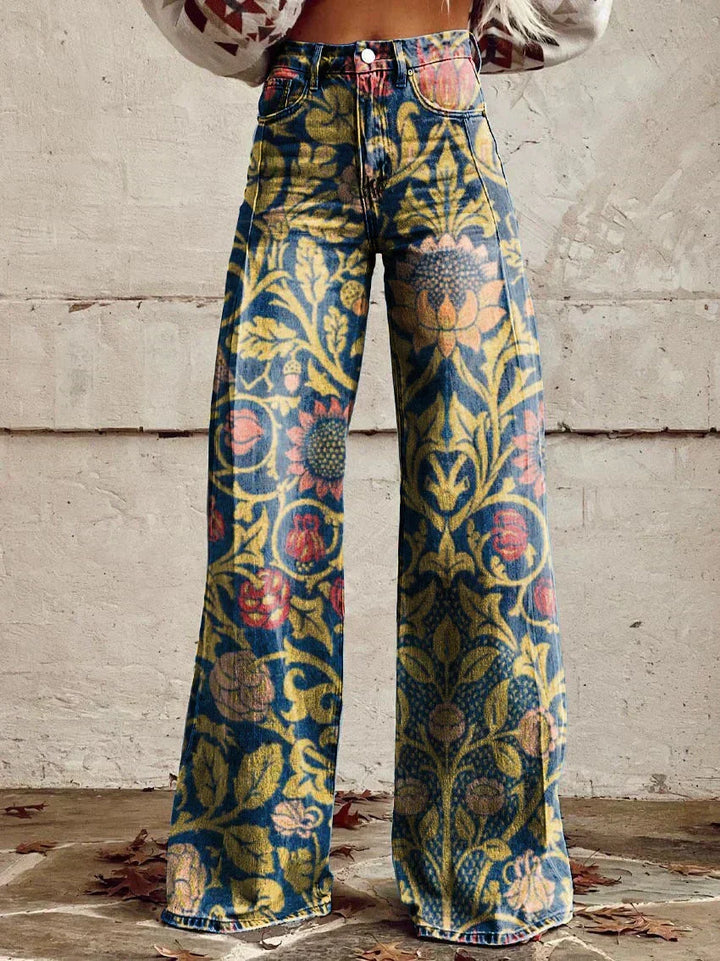 Retro Bedruckte Hose mit Hoher Taille und Vollem Schlag