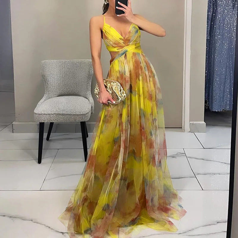 Robe longue pour invitées de mariage | Florale plissée