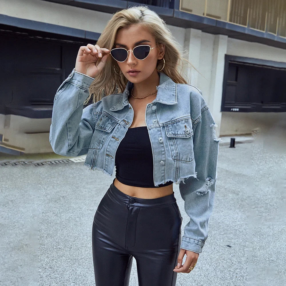 Kennedi | Damen kurze Jacke mit Knopfverschluss, kurze Passform