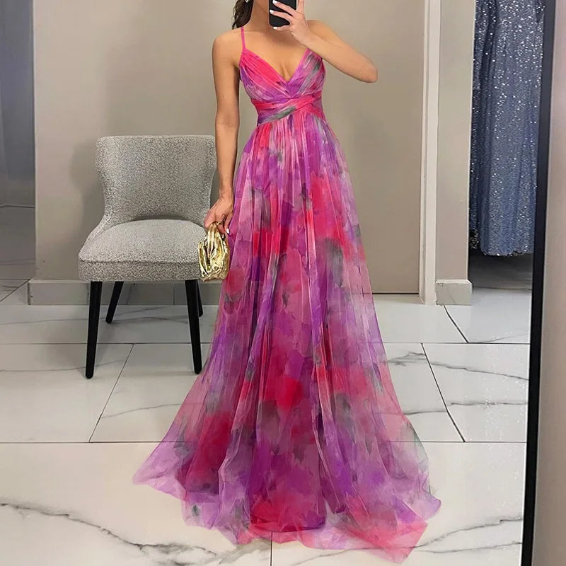Robe longue pour invitées de mariage | Florale plissée