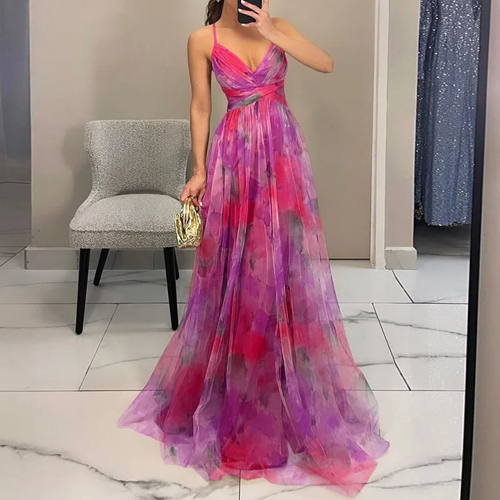 Robe longue pour invitées de mariage | Florale plissée