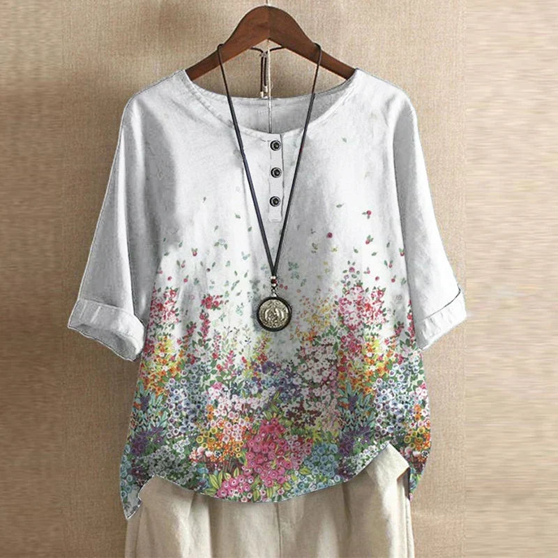 Damenbluse im Retro-Stil mit Knopfdetails und weichem Stoff