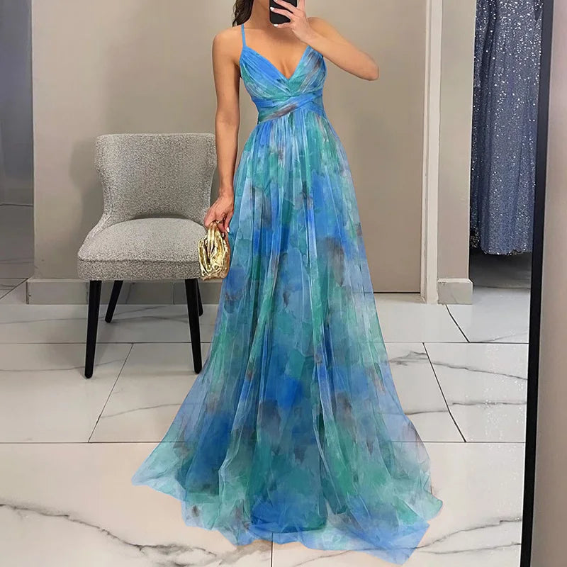 Robe longue pour invitées de mariage | Florale plissée