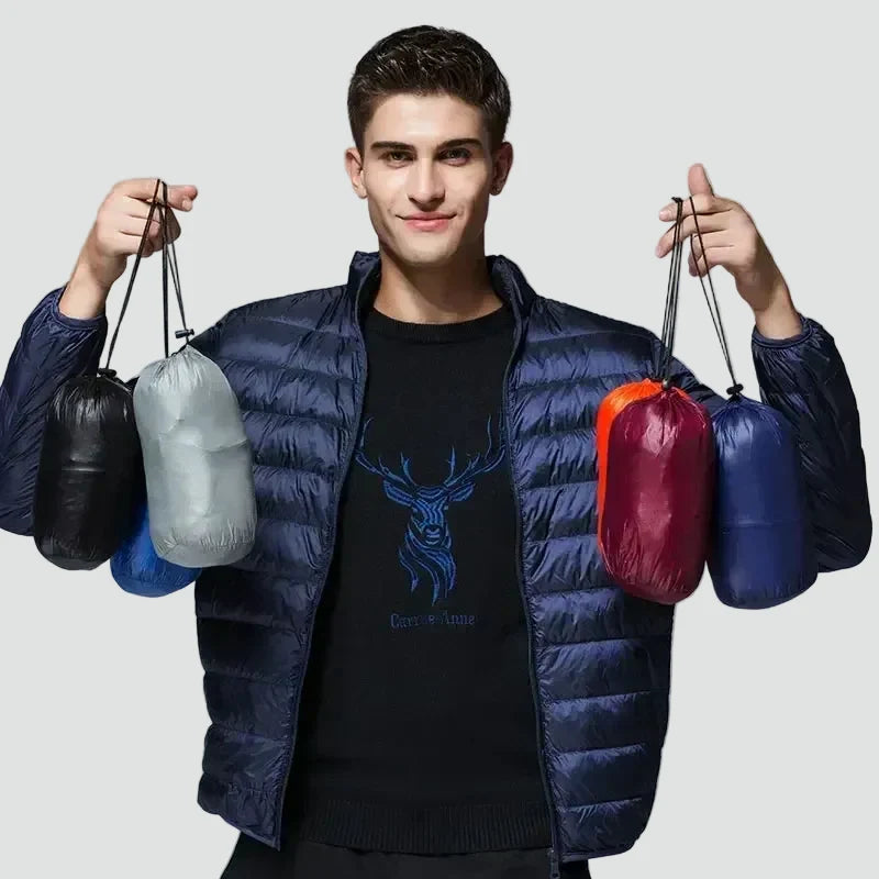 Herren Leichte Pufferjacke Mit Kompakt Aufbewahrungstasche