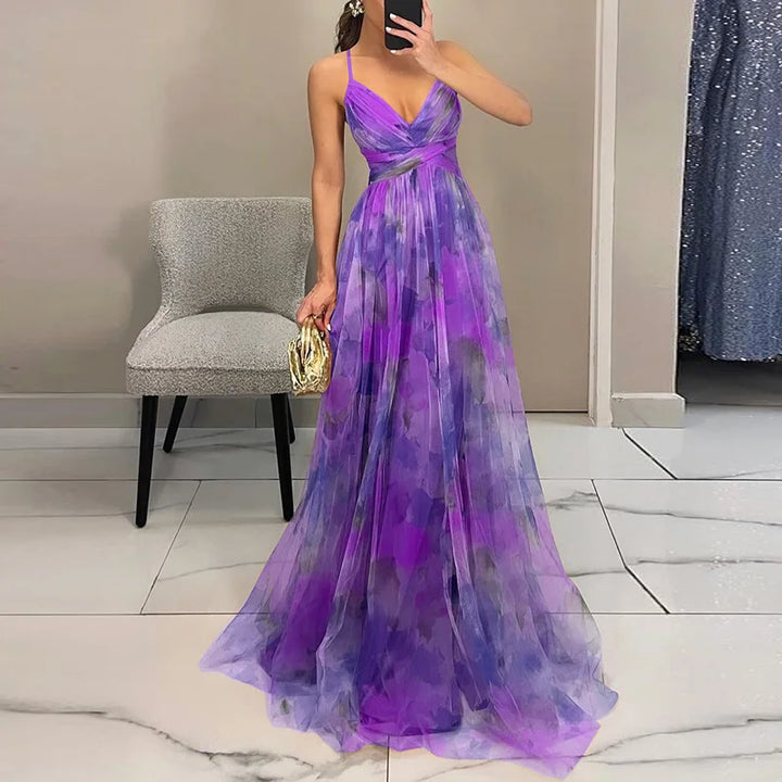 Robe longue pour invitées de mariage | Florale plissée
