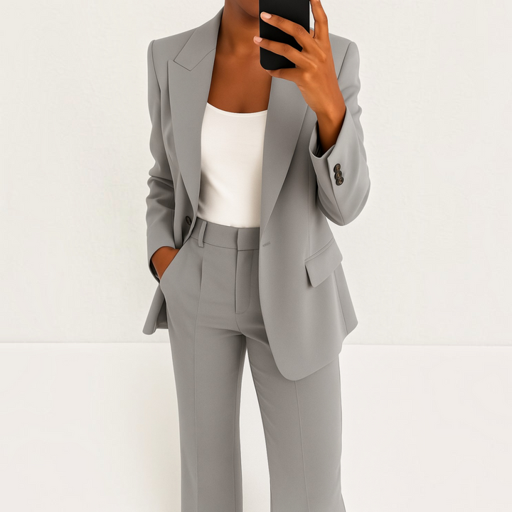 Damen-Anzugset mit Stretch-Blazer und geraden Hosen, knitterresistent