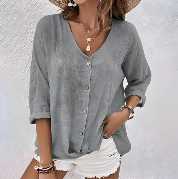 Damen Bluse mit Knopfverschluss und lockerer Passform aus atmungsaktivem Stoff