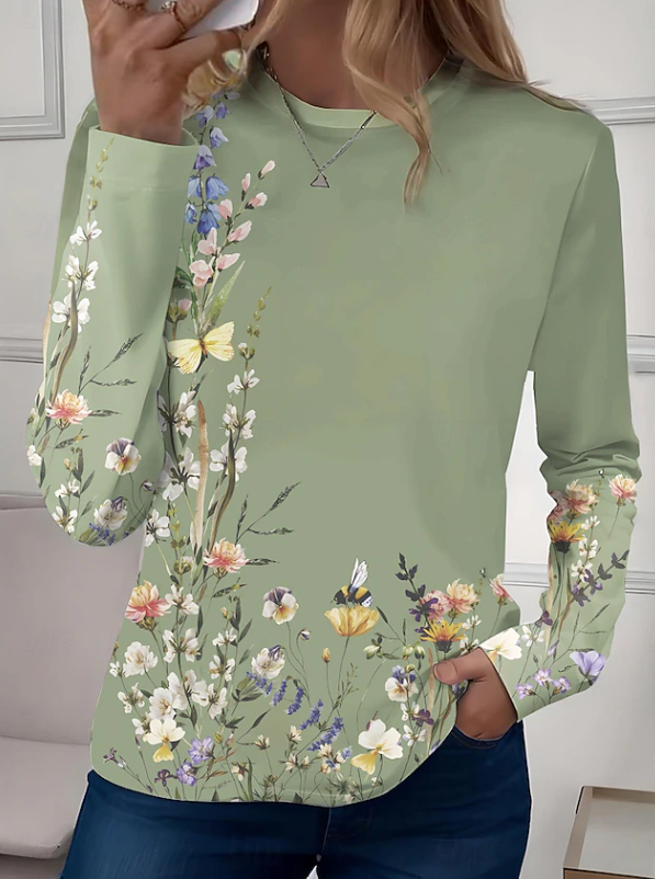 Robyn | T-shirt décontracté à manches longues et col rond à motif floral