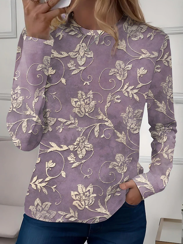Robyn | T-shirt décontracté à manches longues et col rond à motif floral