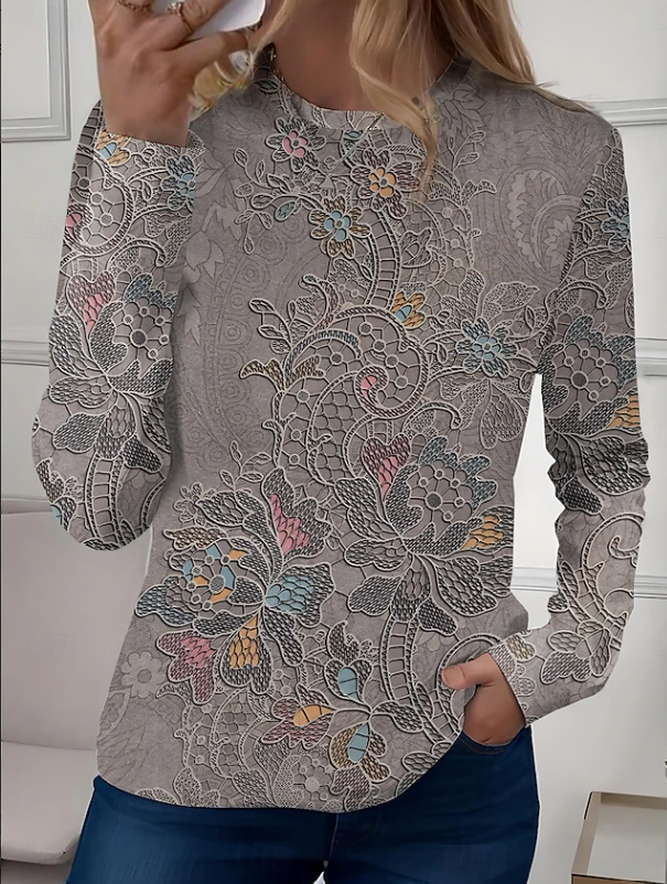 Robyn | T-shirt décontracté à manches longues et col rond à motif floral