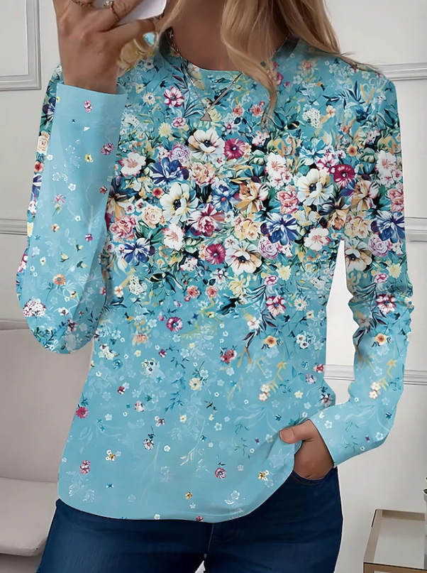 Robyn | T-shirt décontracté à manches longues et col rond à motif floral