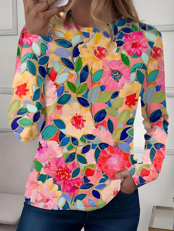 Robyn | T-shirt décontracté à manches longues et col rond à motif floral