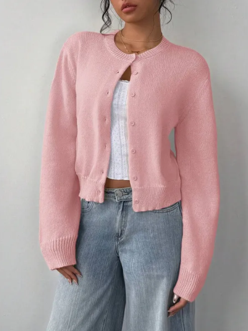 Gekürzter Cardigan – Strick-Slim-Fit Pullover mit langen Ärmeln für Damen