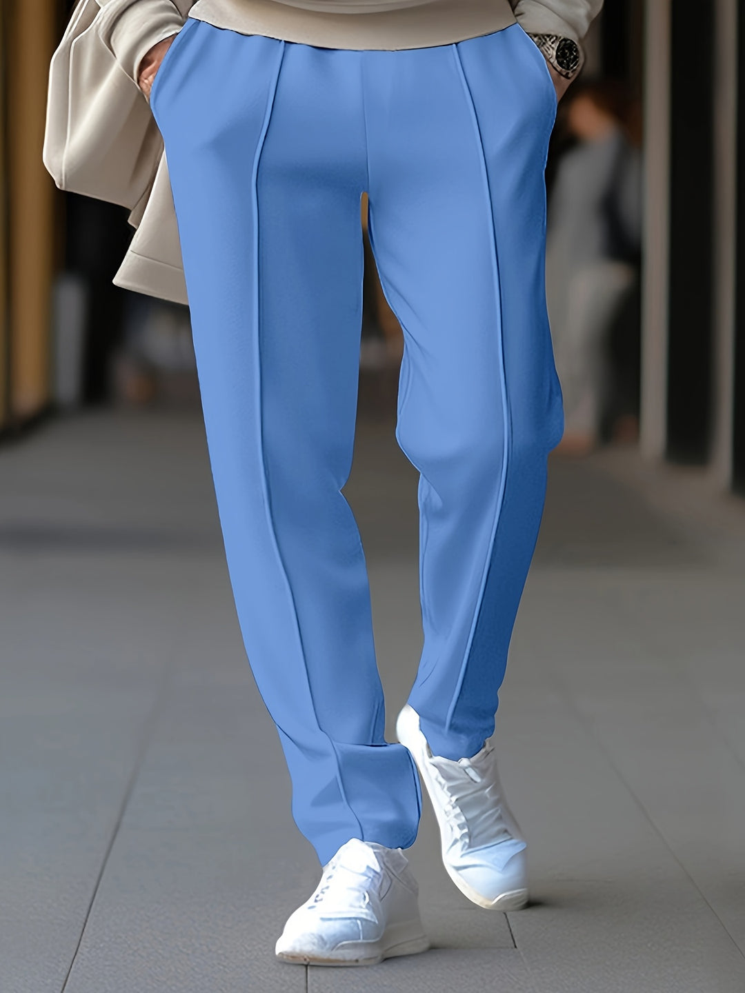 Schmale Herren Slim Tapered Hose mit Kordelzugbund und vorderer Nahtdetail