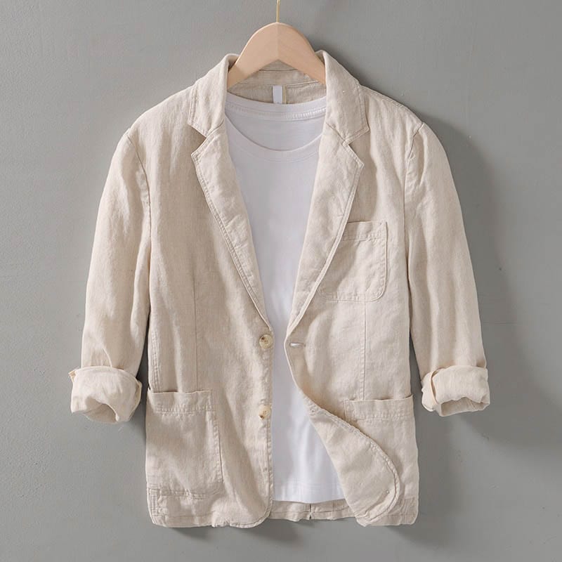 Blazer homme chic en lin avec col à revers et coupe déstructurée