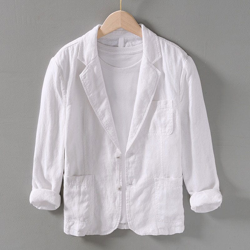 Blazer homme chic en lin avec col à revers et coupe déstructurée