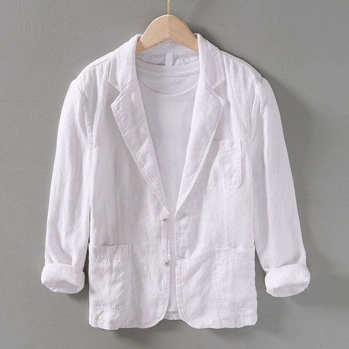 Blazer homme chic en lin avec col à revers et coupe déstructurée