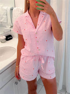 Gestreiftes Kurzarm-Pyjama-Shorts-Set