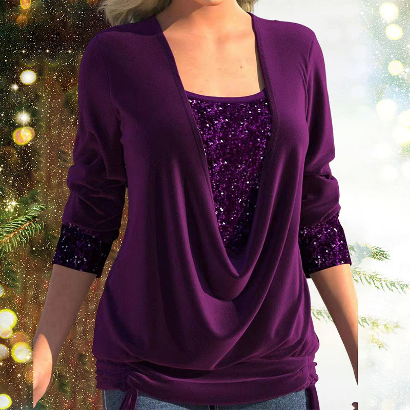 Top Damen | Glitzernde Pailletten &amp; Flatternder Drapierter Look