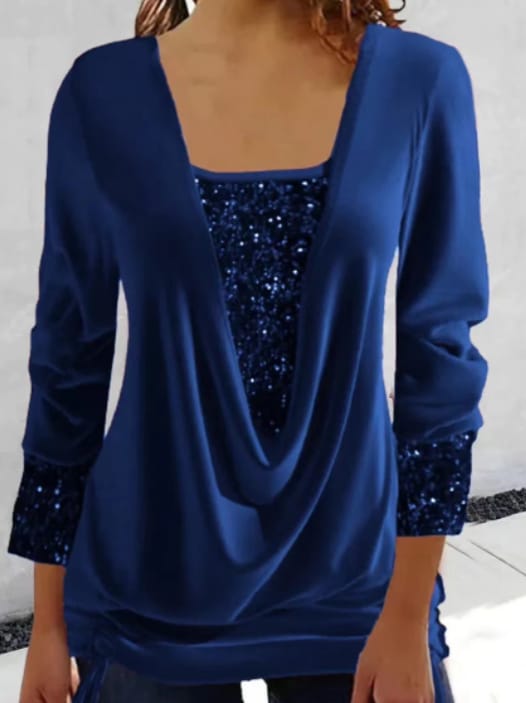 Top Damen | Glitzernde Pailletten &amp; Flatternder Drapierter Look