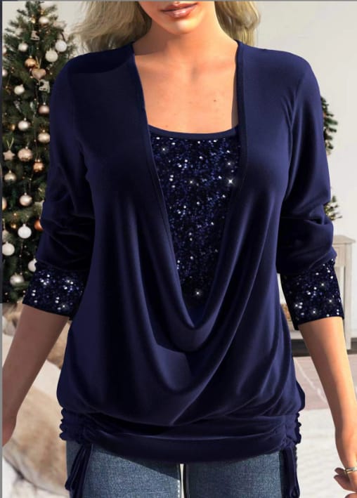 Top Damen | Glitzernde Pailletten &amp; Flatternder Drapierter Look