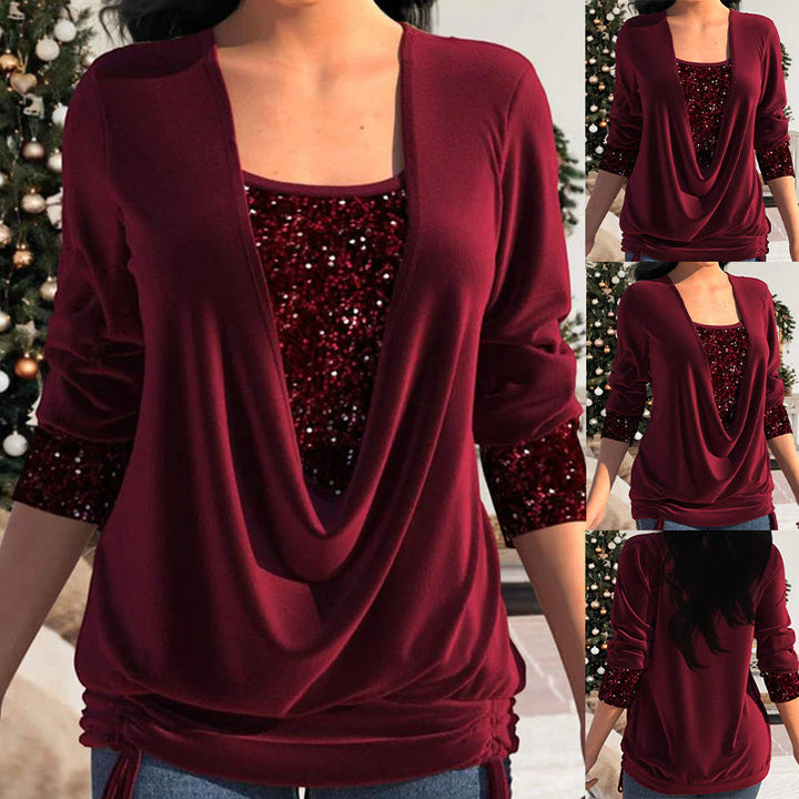 Top Damen | Glitzernde Pailletten &amp; Flatternder Drapierter Look