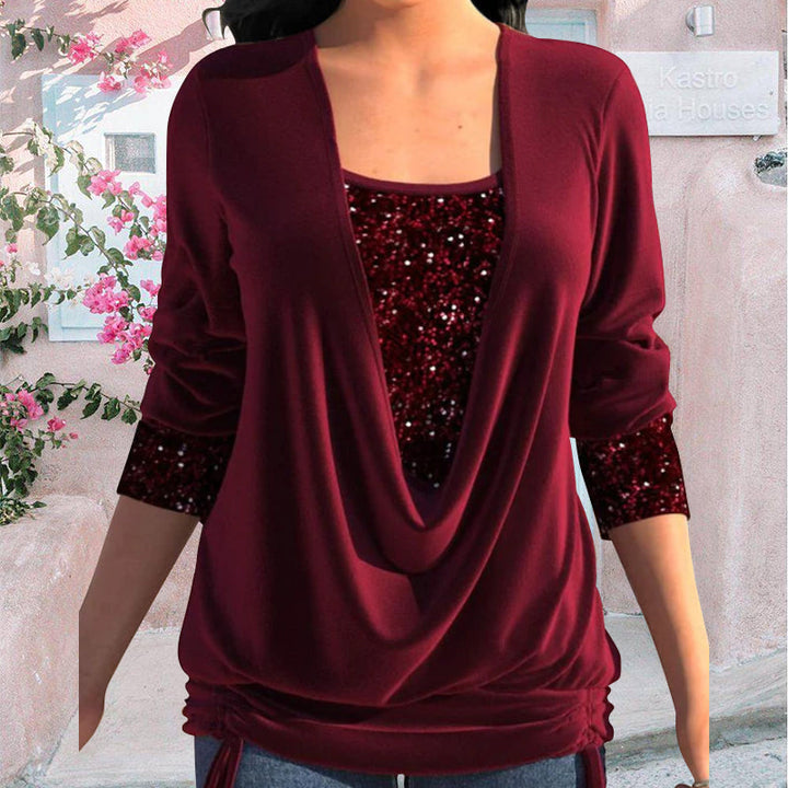 Top Damen | Glitzernde Pailletten &amp; Flatternder Drapierter Look