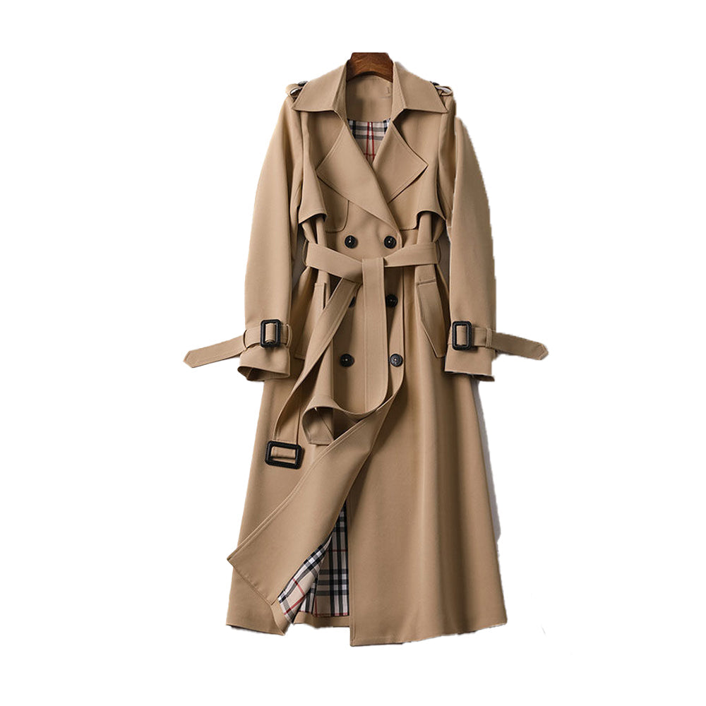 Damenmantel - Doppelter Herbst-Trenchcoat mit Knopfleiste