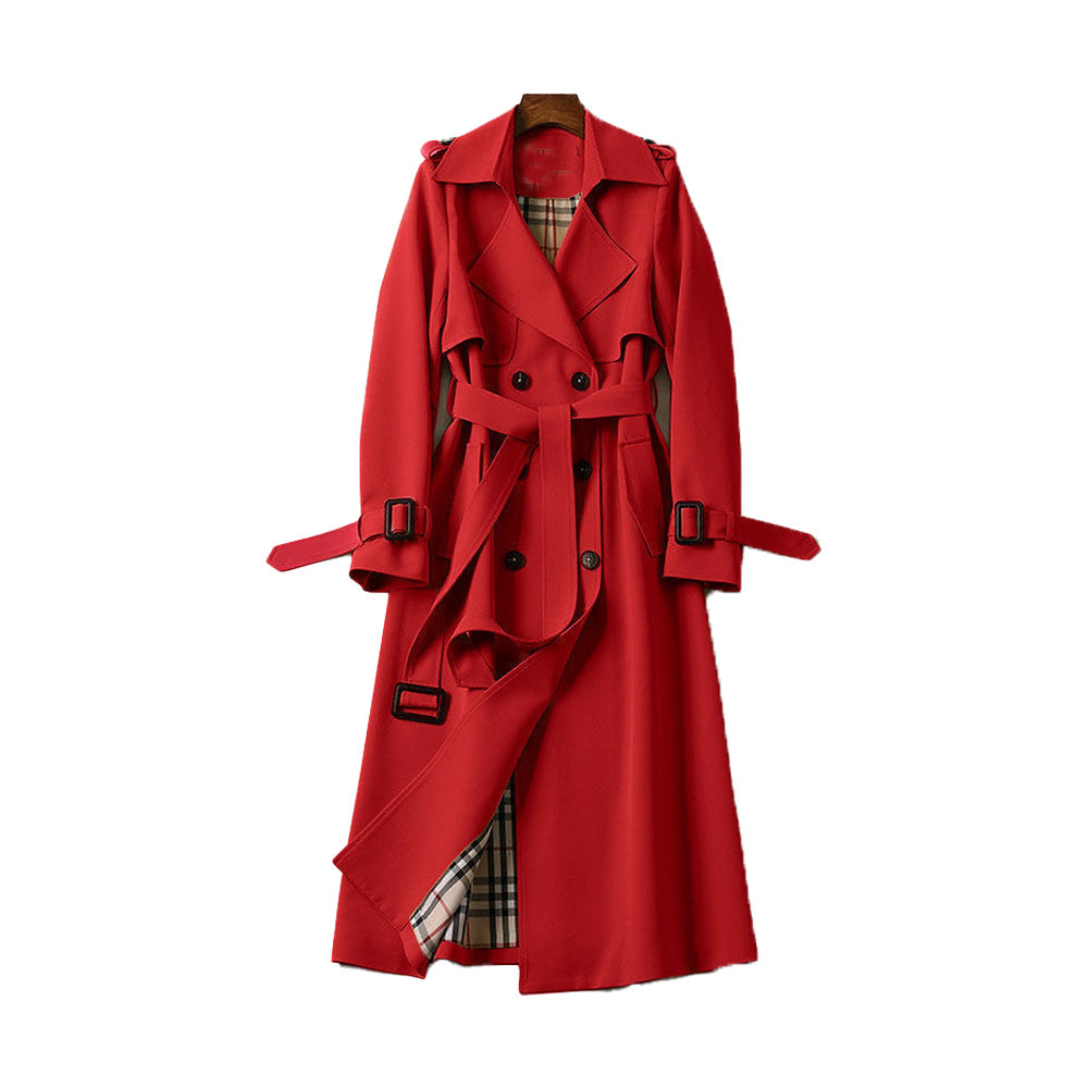 Damenmantel - Doppelter Herbst-Trenchcoat mit Knopfleiste