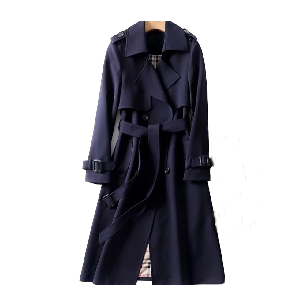 Damenmantel - Doppelter Herbst-Trenchcoat mit Knopfleiste