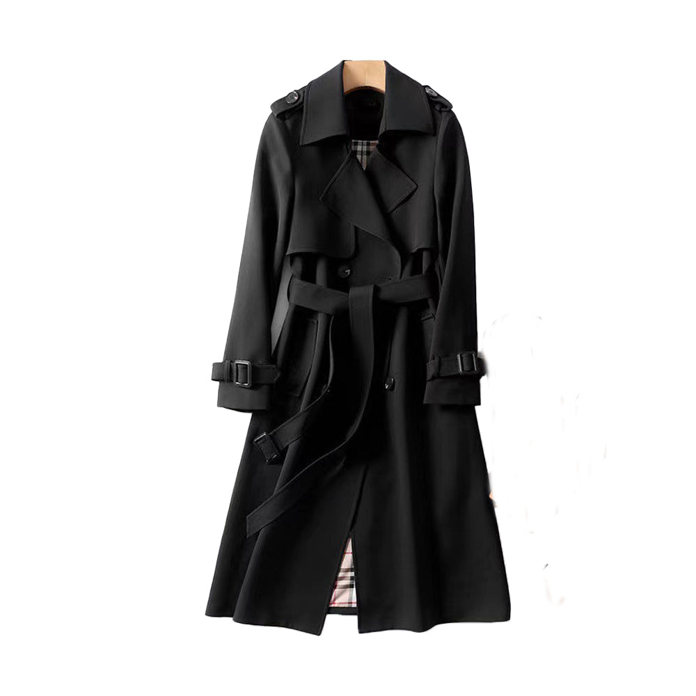 Damenmantel - Doppelter Herbst-Trenchcoat mit Knopfleiste