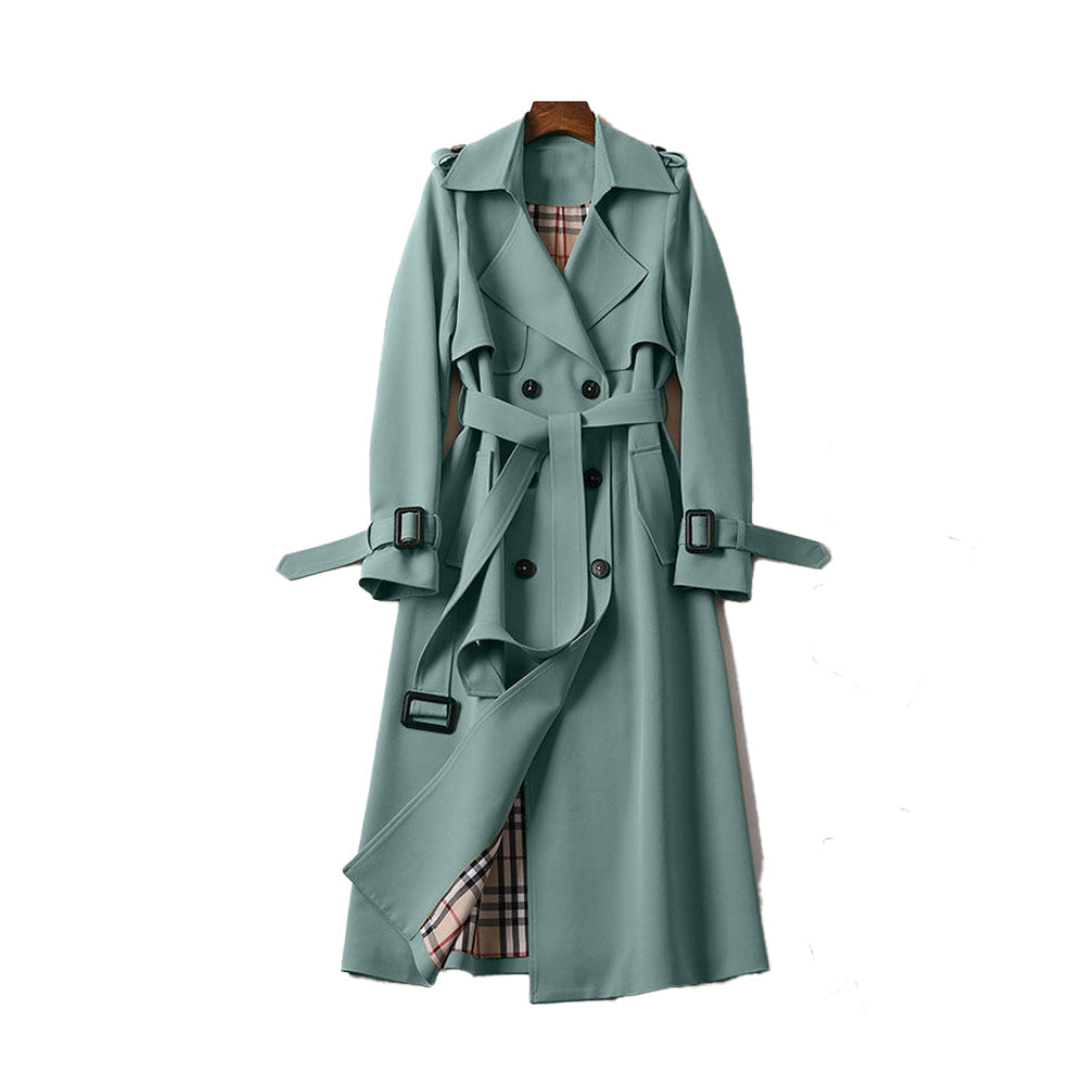 Damenmantel - Doppelter Herbst-Trenchcoat mit Knopfleiste