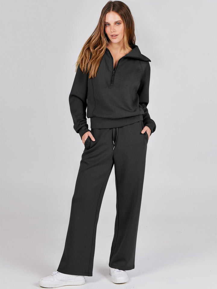 Zweiteiliges Loungewear-Set mit V-Ausschnitt-Oberteil und weiten Hosen