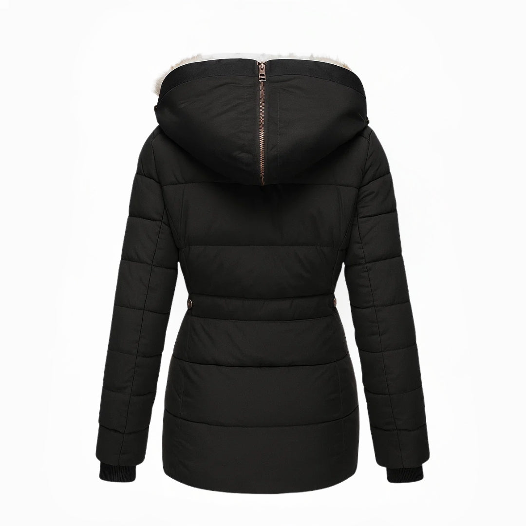 Winterjacke Damen | Lange Winterjacke Damen | Überlappender Reißverschluss &amp; Reißverschlusstaschen für Übersicht