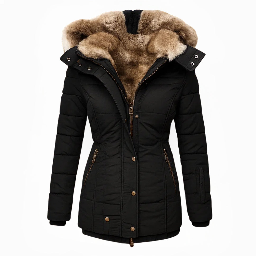 Winterjacke Damen | Lange Winterjacke Damen | Überlappender Reißverschluss &amp; Reißverschlusstaschen für Übersicht