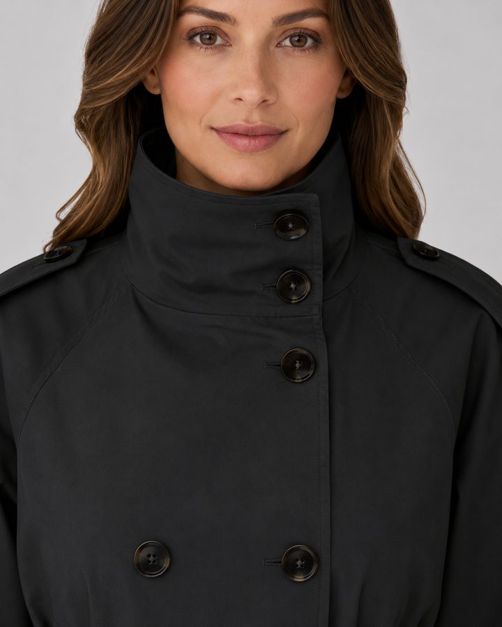Damen Cropped Trench Coat – Stehkragen mit Bindegürtel