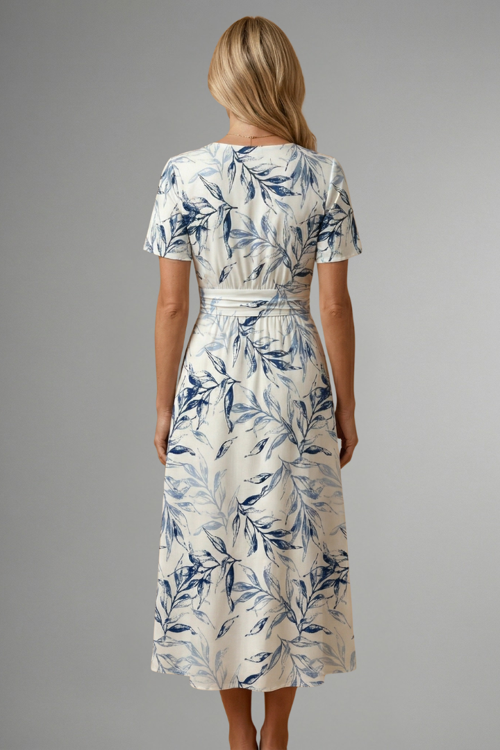 Women’s Midi Dress with V Neckline and Floral Print