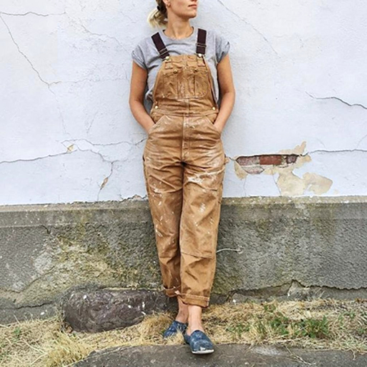 Damen Latzhose mit verstellbaren Trägern und mehreren Taschen, lockere Passform