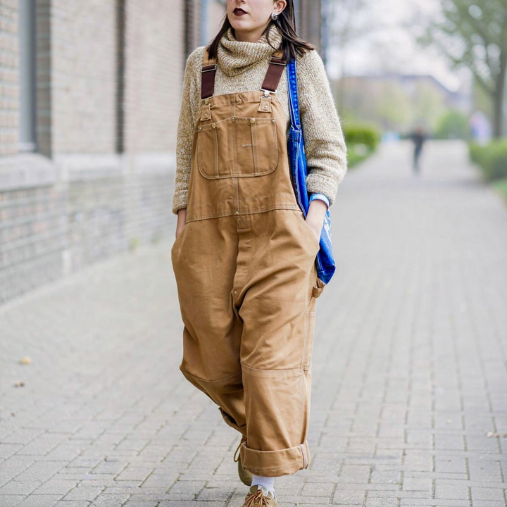 Damen Latzhose mit verstellbaren Trägern und mehreren Taschen, lockere Passform