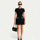 Damen Cocktail Mini Kleid | Perlenbesatz Tasche