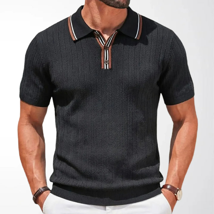 Polohemd Herren - Stricktexturiertes lässiges Polo mit kurzen Ärmeln