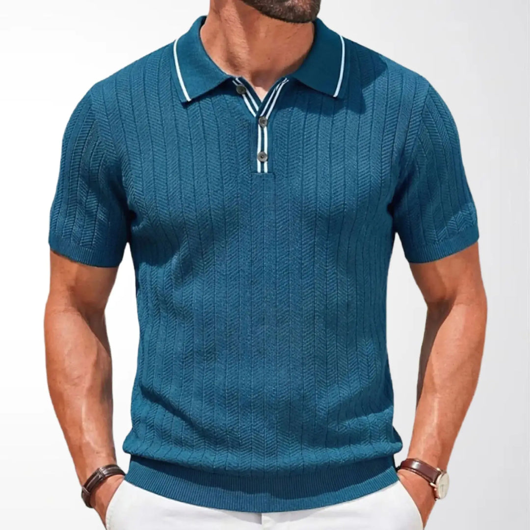 Polohemd Herren - Stricktexturiertes lässiges Polo mit kurzen Ärmeln