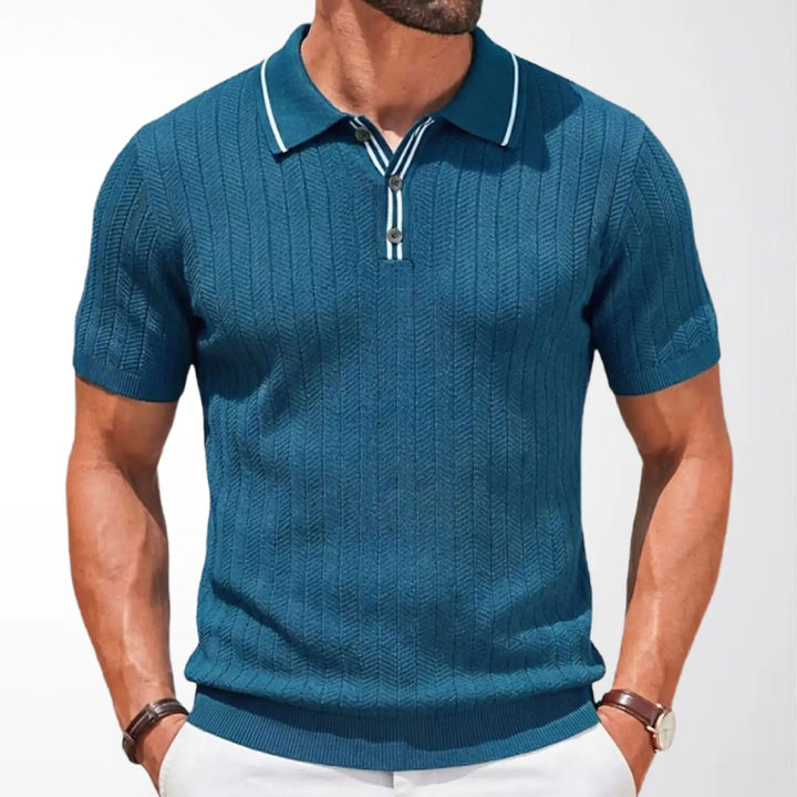 Polohemd Herren - Stricktexturiertes lässiges Polo mit kurzen Ärmeln