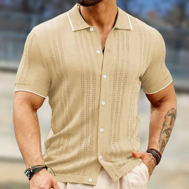 Polohemd Herren - Stricktexturiertes lässiges Polo mit kurzen Ärmeln