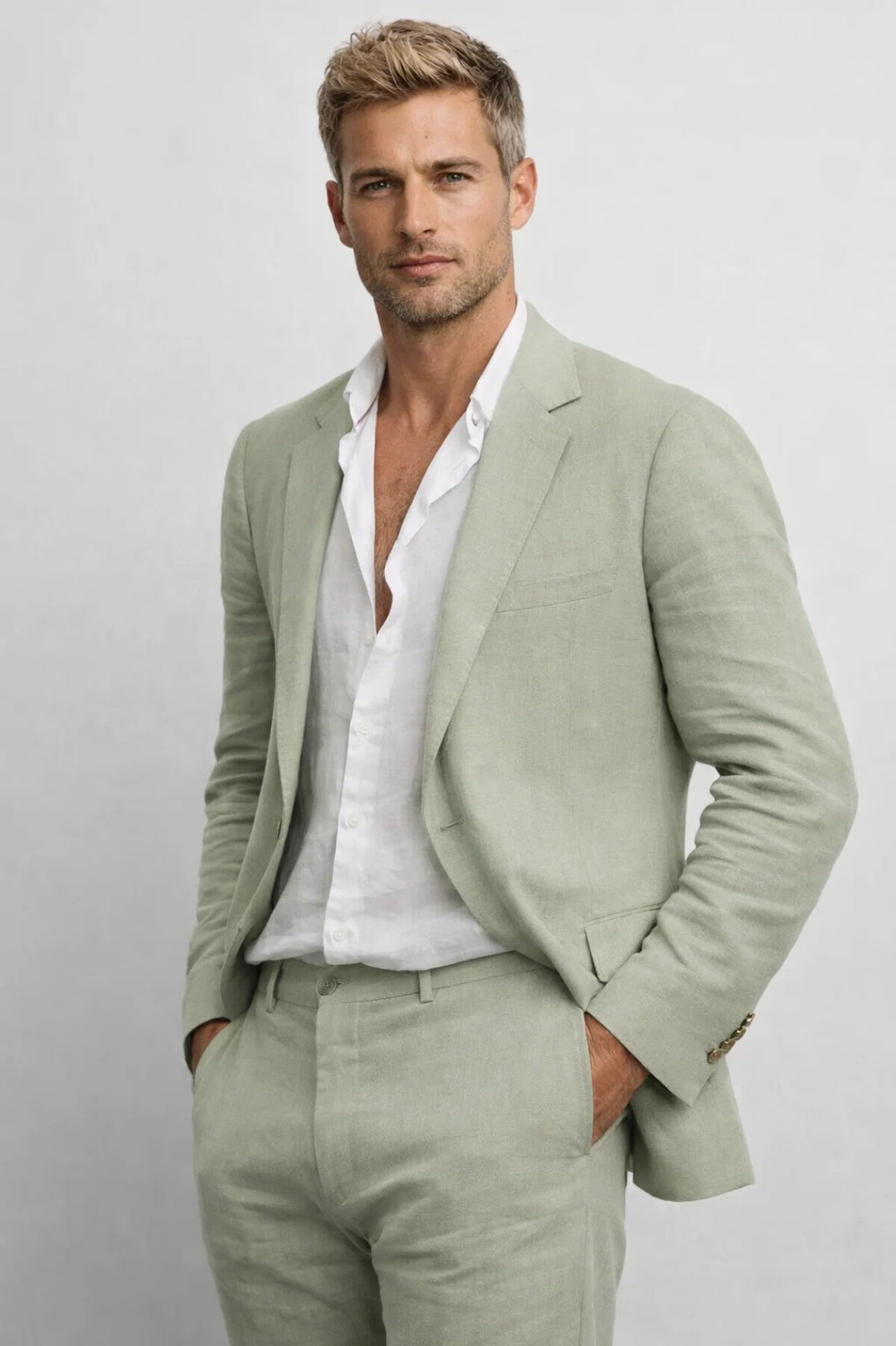 Set Herren - Leichtes Zweiteiliges Sommeroutfit mit Knopfleiste